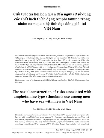 Cấu trúc xã hội liên quan đến nguy cơ sử dụng các chất kích thích dạng Amphetamine trong nhóm nam quan hệ tình dục đồng giới tại Việt Nam