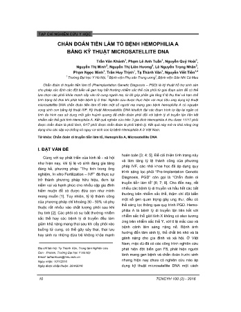 Chẩn đoán tiền làm tố bệnh hemophilia A bằng kỹ thuật microsatellite DNA