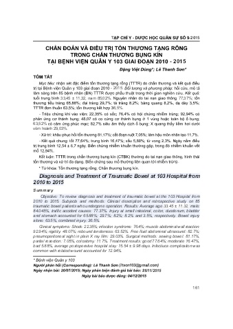 Chẩn đoán và điều trị tổn thương tạng rỗng trong chấn thương bụng kín tại bệnh viện quân y 103 giai đoạn 2010 - 2015