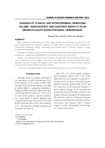 Changes of clinical and intracerebral hematoma volume, noncontrast and contrast brain ct - scan images in acute supratentorial hemorrhage