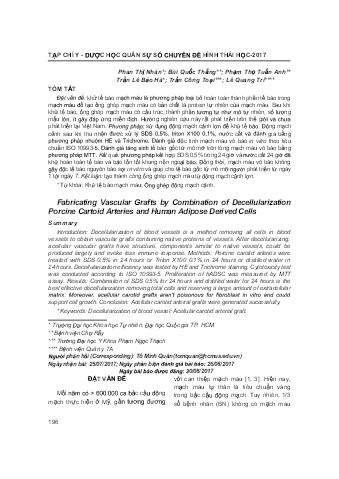 Chế tạo ghép mạch máu bằng cách kết hợp quá trình khử tế bào Động mạch cartoide lợn và tế bào có nguồn gốc từ mỡ người