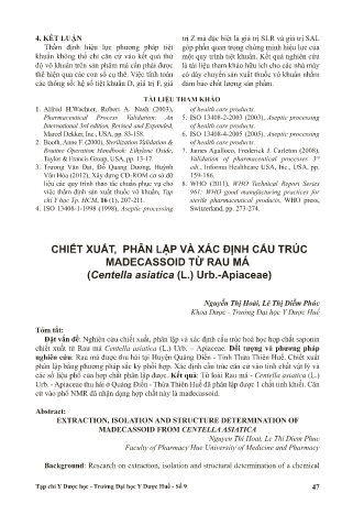 Chiết xuất, phân lập và xác định cấu trúc madecassoid từ rau má