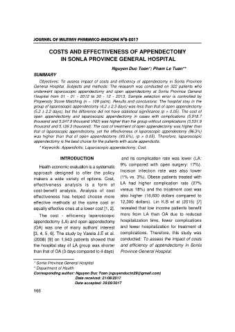 Costs and effectiveness of appendectomy in sonla province general hospital