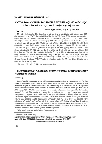 Cytomegalovirus: Tác nhân gây viêm nội mô giác mạc lần đầu tiên được phát hiện tại Việt Nam