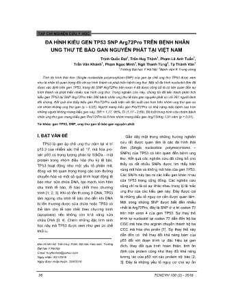 Đa hình kiểu gen TP53 SNP Arg72Pro treeb bệnh nhân ung thư tế bào gan nguyên phát tại Việt Nam