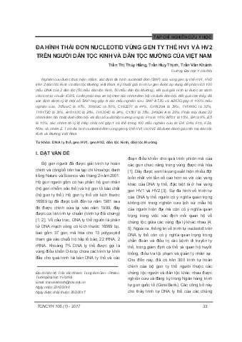 Đa hình thái đơn nucleotid vùng gen ty thể HV1 và HV2 trên người dân tộc Kinh và dân tộc Mường của Việt Nam