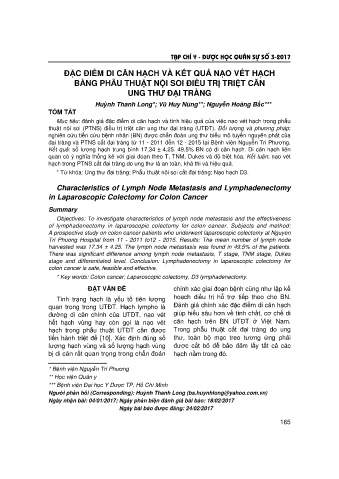 Đặc điểm di căn hạch và kết quả nạo vét hạch bằng phẫu thuật nội soi điều trị triệt căn ung thư đại tràng