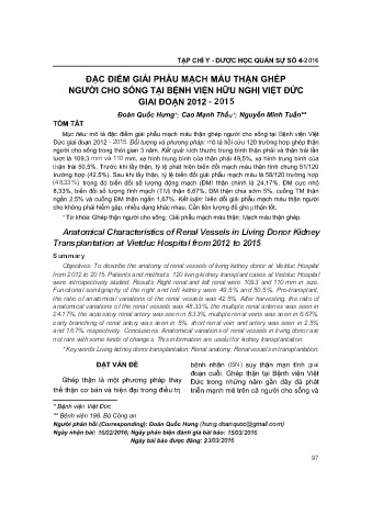 Đặc điểm giải phẫu mạch máu thận ghép người cho sống tại bệnh viện Hữu Nghị Việt Đức giai đoạn 2012 - 2015