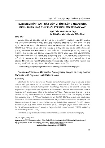 Đặc điểm hình ảnh cắt lớp vi tính lồng ngực của bệnh nhân ung thư phổi týp biểu mô tế bào vảy