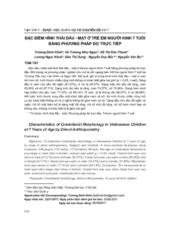 Đặc điểm hình thái đầu - Mặt ở trẻ em người kinh 7 tuổi bằng phương pháp đo trực tiếp