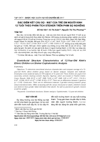 Đặc điểm kết cấu sọ - Mặt của trẻ em người kinh 12 tuổi theo phân tích steiner trên phim sọ nghiêng