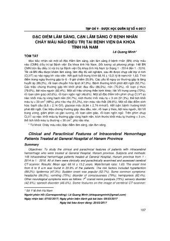 Đặc điểm lâm sàng, cận lâm sàng ở bệnh nhân chảy máu não điều trị tại bệnh viện đa khoa tỉnh Hà Nam