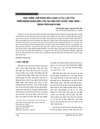 Đặc điểm lâm sàng rối loạn lo âu lan tỏa trên bệnh nhân điều trị tại viện sức khỏe tâm thần - Bệnh viện Bạch Mai