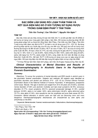Đặc điểm lâm sàng rối loạn thâm thần và kết quả điện não đồ ở đối tượng sử dụng rượu trong giám định pháp y tâm thần