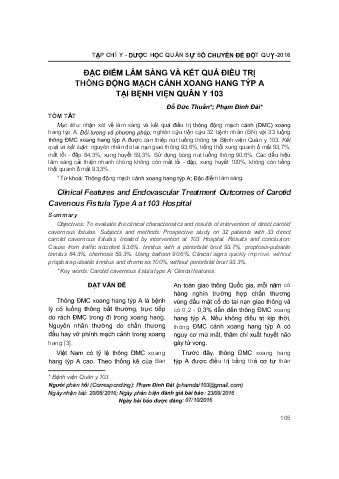 Đặc điểm lâm sàng và kết quả điều trị thông động mạch cảnh xoang hang týp A tại bệnh viện quân y 103