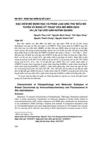 Đặc điểm mô bệnh học và phân loại ung thư biểu mô tuyến vú bằng kỹ thuật hóa mô miễn dịch và lai tại chỗ gắn huỳnh quang
