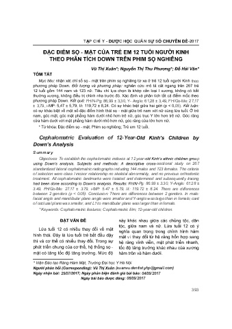 Đặc điểm sọ - Mặt của trẻ em 12 tuổi người kinh theo phân tích down trên phim sọ nghiêng