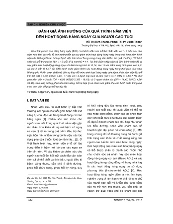 Đánh giá ảnh hưởng của quá trình nằm viện đến hoạt động hàng ngày của người cao tuối