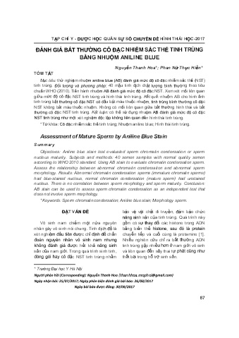 Đánh giá bất thường cô đặc nhiễm sắc thể tinh trùng bằng nhuộm aniline blue