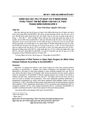 Đánh giá các yếu tố nguy cơ ở bệnh nhân phẫu thuật tim mở bệnh van hai lá theo thang điểm euroscore II