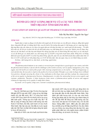 Đánh giá chất lượng dịch vụ của các nhà thuốc trên địa bàn tỉnh Khánh Hòa
