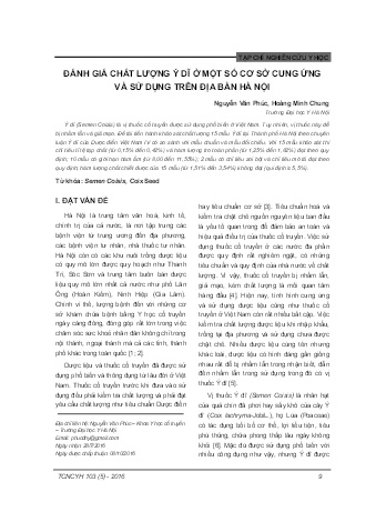 Đánh giá chất lượng ý dĩ ở một số cơ sở cung ứng và sử dụng trên địa bàn Hà Nội