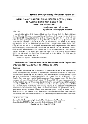 Đánh giá cơ cấu thu dung điều trị đột quỵ não 10 năm tại bệnh viện quân y 103 (từ 06 - 2006 đến 06 - 2016)