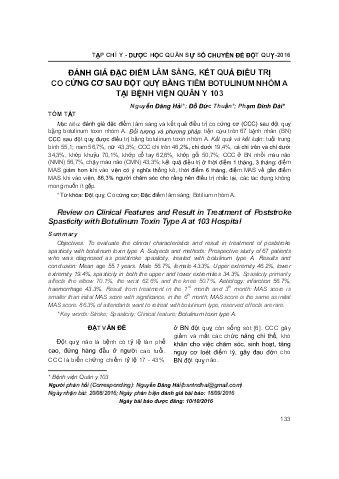 Đánh giá đặc điểm lâm sàng, kết quả điều trị co cứng cơ sau đột quỵ bằng tiêm botulinum nhóm A tại bệnh viện quân y 103