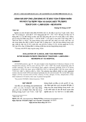 Đánh giá đáp ứng lâm sàng và tế bào tcd4 ở bệnh nhân HIV / AIDS tại bệnh viện 103 được điều trị bằng tenofovir + lamivudin + nevirapin