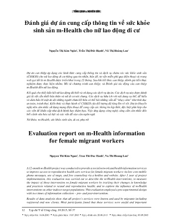 Đánh giá dự án cung cấp thông tin về sức khỏe sinh sản M - Health cho nữ lao động di cư