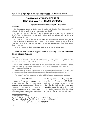 Đánh giá giá trị của hos test trên các mẫu tinh trùng bất động