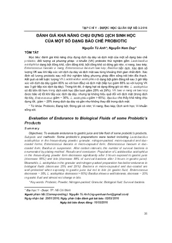 Đánh giá hả năng chịu đựng dịch sinh học của một số dạng bào chế probiotic