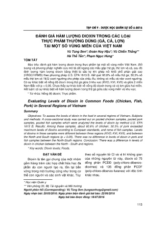 Đánh giá hàm lượng dioxin trong các loại thực phẩm thường dùng (gà, cá, lợn) tại một số vùng miền của Việt Nam