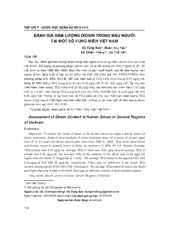 Đánh giá hàm lượng dioxin trong máu người tại một số vùng miền Việt Nam