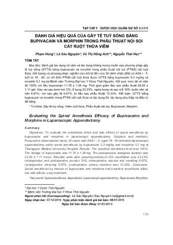 Đánh giá hiệu quả của gây tê tuỷ sống bằng bupivacain và morphin trong phẫu thuật nội soi cắt ruột thừa viêm