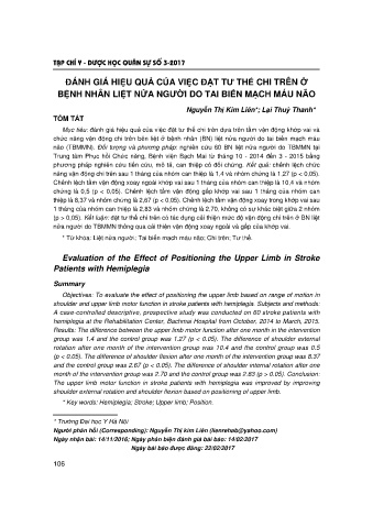 Đánh giá hiệu quả của việc đặt tư thế chi trên ở bệnh nhân liệt nửa người do tai biến mạch máu não
