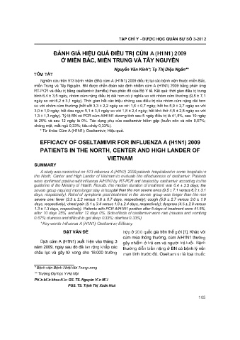 Đánh giá hiệu quả điều trị cúm A (H1N1) 2009 ở miền Bắc, miền Trung và Tây Nguyên