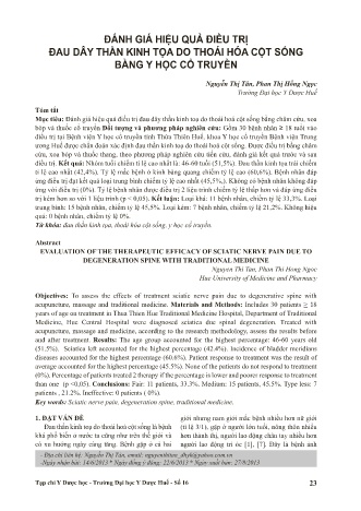 Đánh giá hiệu quả điều trị đau dây thần kinh tọa do thoái hóa cột sống bằng y học cổ truyền