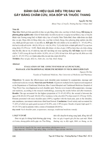 Đánh giá hiệu quả điều trị đau vai gáy bằng châm cứu, xoa bóp và thuốc thang
