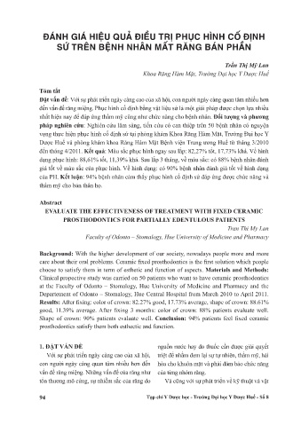 Đánh giá hiệu quả điểu trị phục hình cố định sứ trên bệnh nhân mất răng bán phần