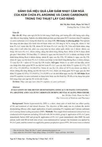 Đánh giá hiệu quả làm giảm nhạy cảm ngà của kem chứa 8% arginine và canxi carbonate trong thủ thuật lấy cao răng