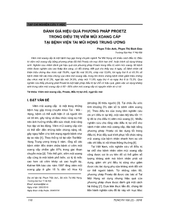 Đánh giá hiệu quả phương pháp proetz trong điều trị viêm mũi coang cấp tại viện tai mũi họng trung ương
