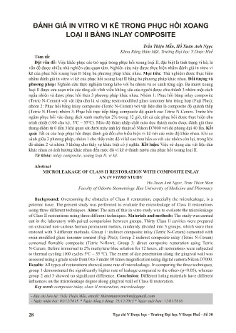 Đánh giá in vitro vi kẽ trong phục hồi xoang loại ii bằng inlay composite