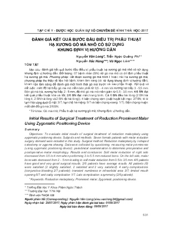 Đánh giá kết quả bước đầu điều trị phẫu thuật hạ xương gõ má nhô có sử dụng khung định vị hướng dẫn