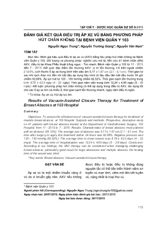Đánh giá kết quả điều trị áp xe vú bằng phương pháp hút chân không tại bệnh viện quân y 103
