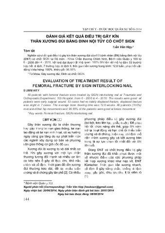 Đánh giá kết quả điều trị gãy kín thân xương đùi bằng đinh nội tủy có chốt sign