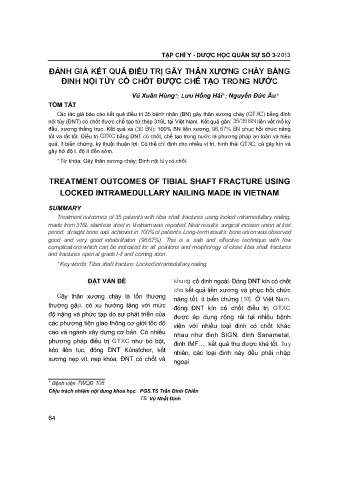 Đánh giá kết quả điều trị gãy thân xương chày bằng đinh nội tủy có chốt được chế tạo trong nước