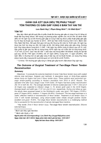 Đánh giá kết quả điều trị phẫu thuật tổn thương cũ gân gấp vùng II bàn tay hai thì