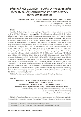 Đánh giá kết quả điều trị quản lý 400 bệnh nhân tăng huyết áp tại bệnh viện đa khoa khu vực bồng sơn Bình Định