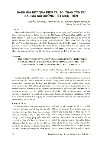 Đánh giá kết quả điều trị sỏi thận tồn dư sau mổ sỏi đường tiết niệu trên